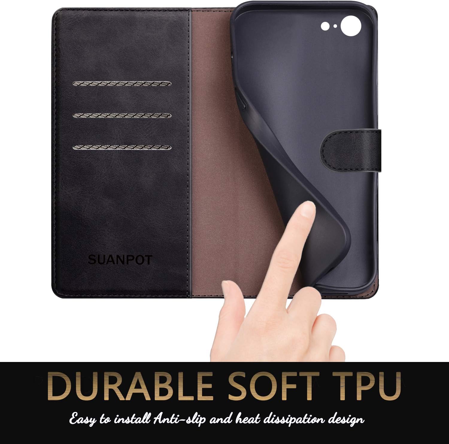 SUANPOT Funda tipo cartera de piel sintética con bloqueo RFID, para iPhone 78SE2SE 3rd 2022 de 4.7 pulgadas, con bloqueo RFID, tarjetero y