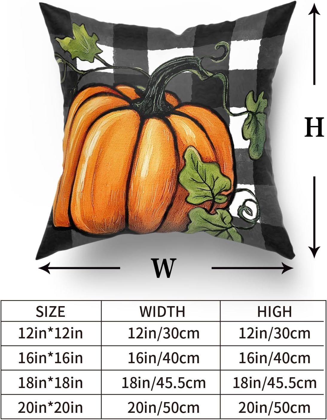 Juego de 2 fundas de almohada de otoño de 18 x 18 pulgadas, diseño de calabaza, negro y blanco, a cuadros, decoración del hogar, cosecha de otoño,