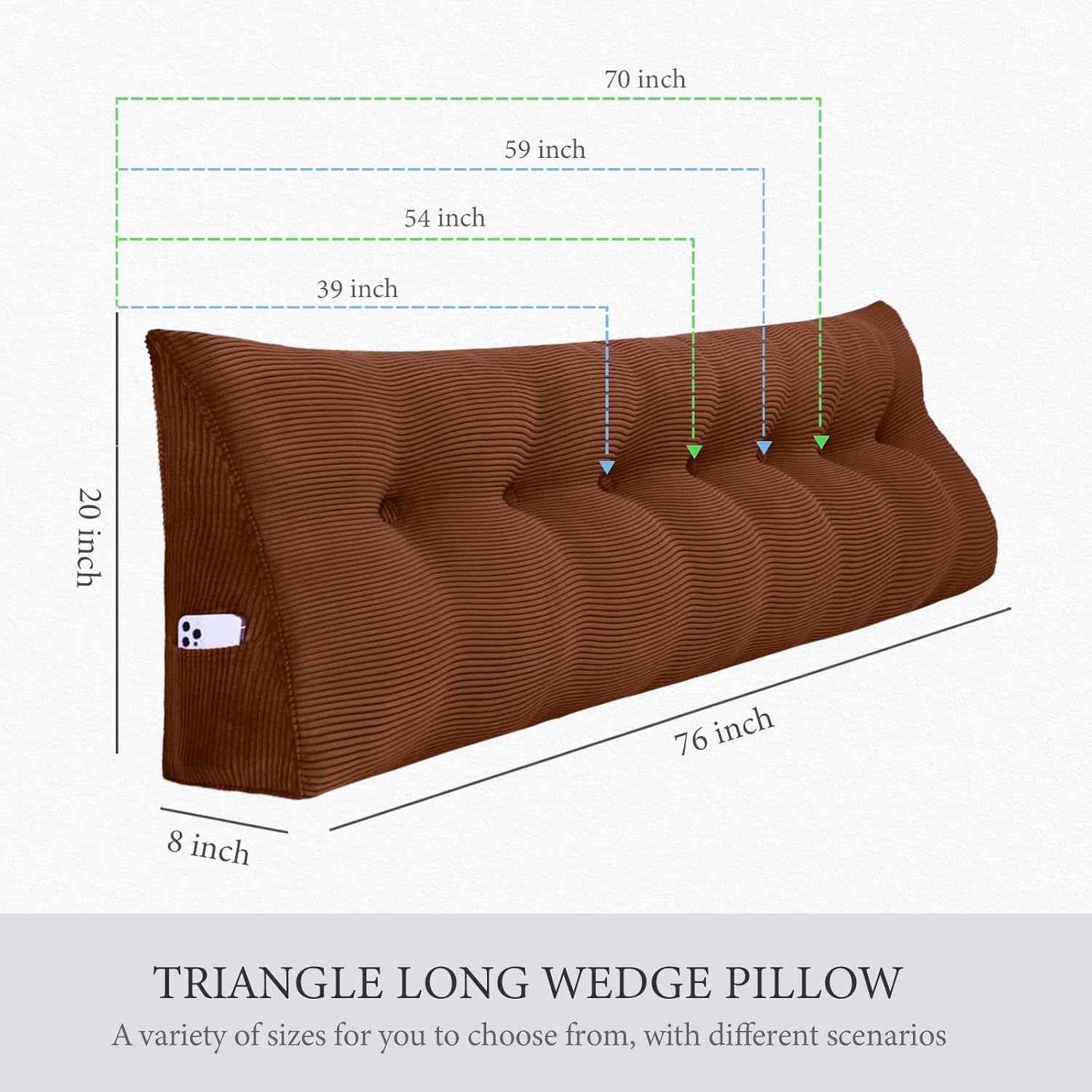 BNCKTRD Almohada de lectura triangular XXL con cabecera de cuña, almohada extra grande de apoyo de espalda para sentarse en la cama, sofá cama,