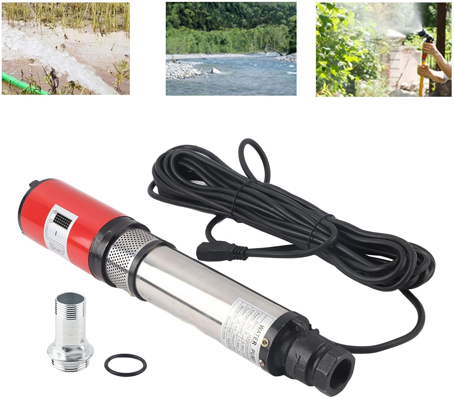 DC DeepWell Bomba, bomba de agua solar de gran flujo batería de elevación de alto motor de latón solar impulsor flotante S455 DC48V