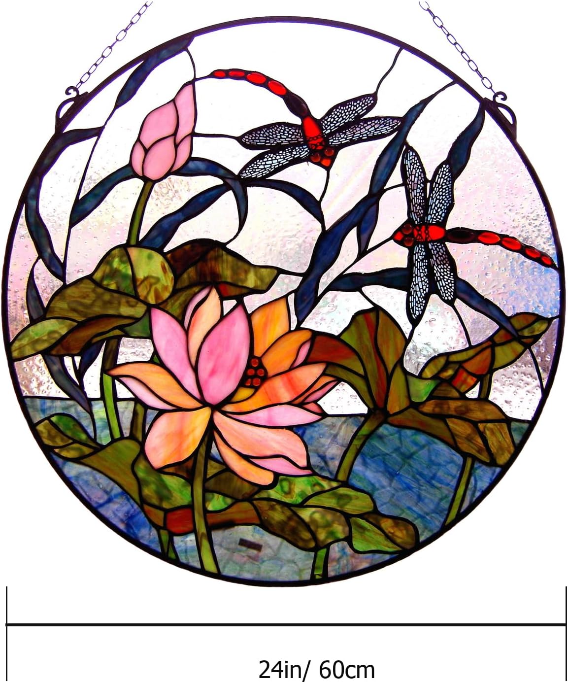 Panel de vitral, 24 pulgadas, rosa, verde, azul, blanco