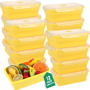 Mifoci 12 recipientes plegables de silicona de 41 onzas, cuencos cuadrados plegables con tapas, recipiente plegable para almacenamiento de alimentos Mifoci 12 recipientes plegables de silicona de 41 onzas, cuencos cuadrados plegables con tapas, recipiente plegable para almacenamiento de alimentos