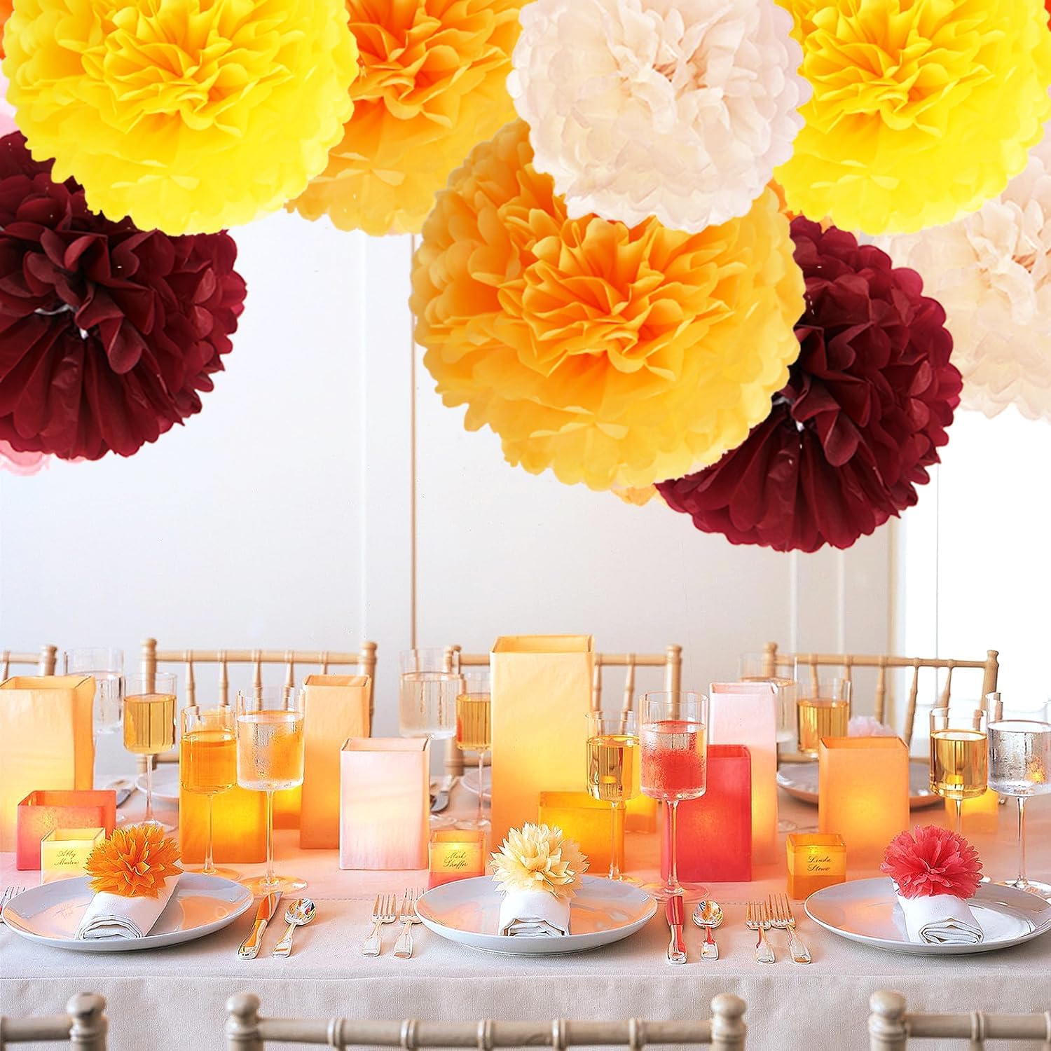 Decoraciones de fiesta de cumpleaños de otoño, color naranja granate, oro naranja, Acción de Gracias, cumpleaños, granate, amarillo, mujer, burdeos,