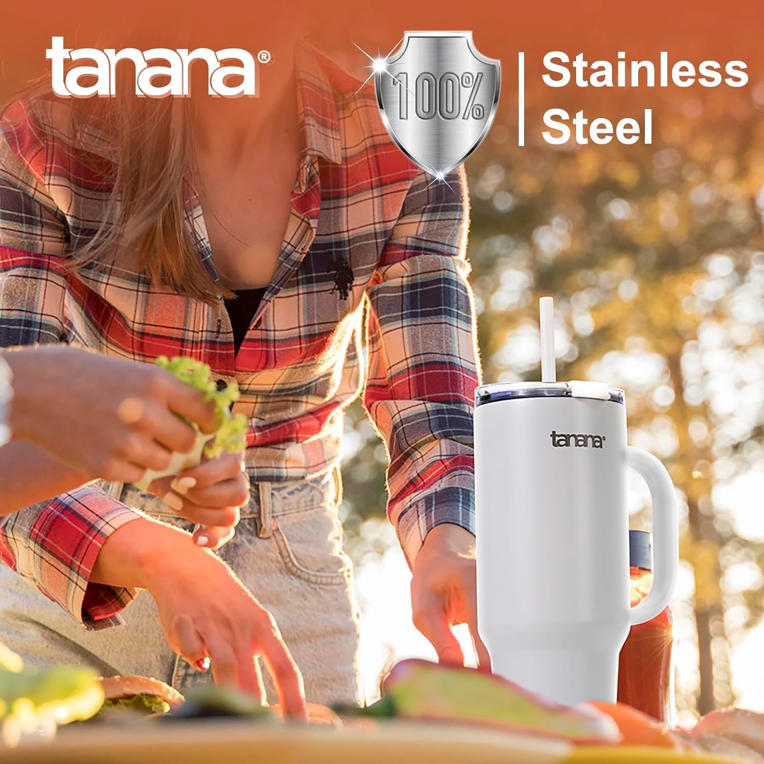 TANANA 40 oz  1200 ML Tumbler with Handle and Straw Lid  Dishwasher Safe  Insulated Cup Food Grade Stainless Steel Water Bottle Travel Coffee Mug