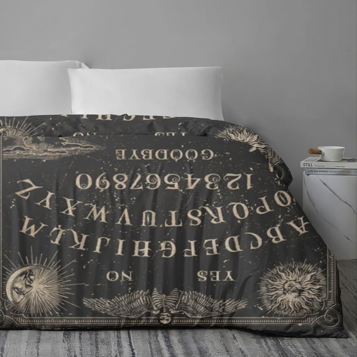 Juego de sábanas de cama, diseño vintage de esqueleto, tablero de Ouija con alas, suave juego de funda de edredón de 3 piezas, cómodo 1 funda de