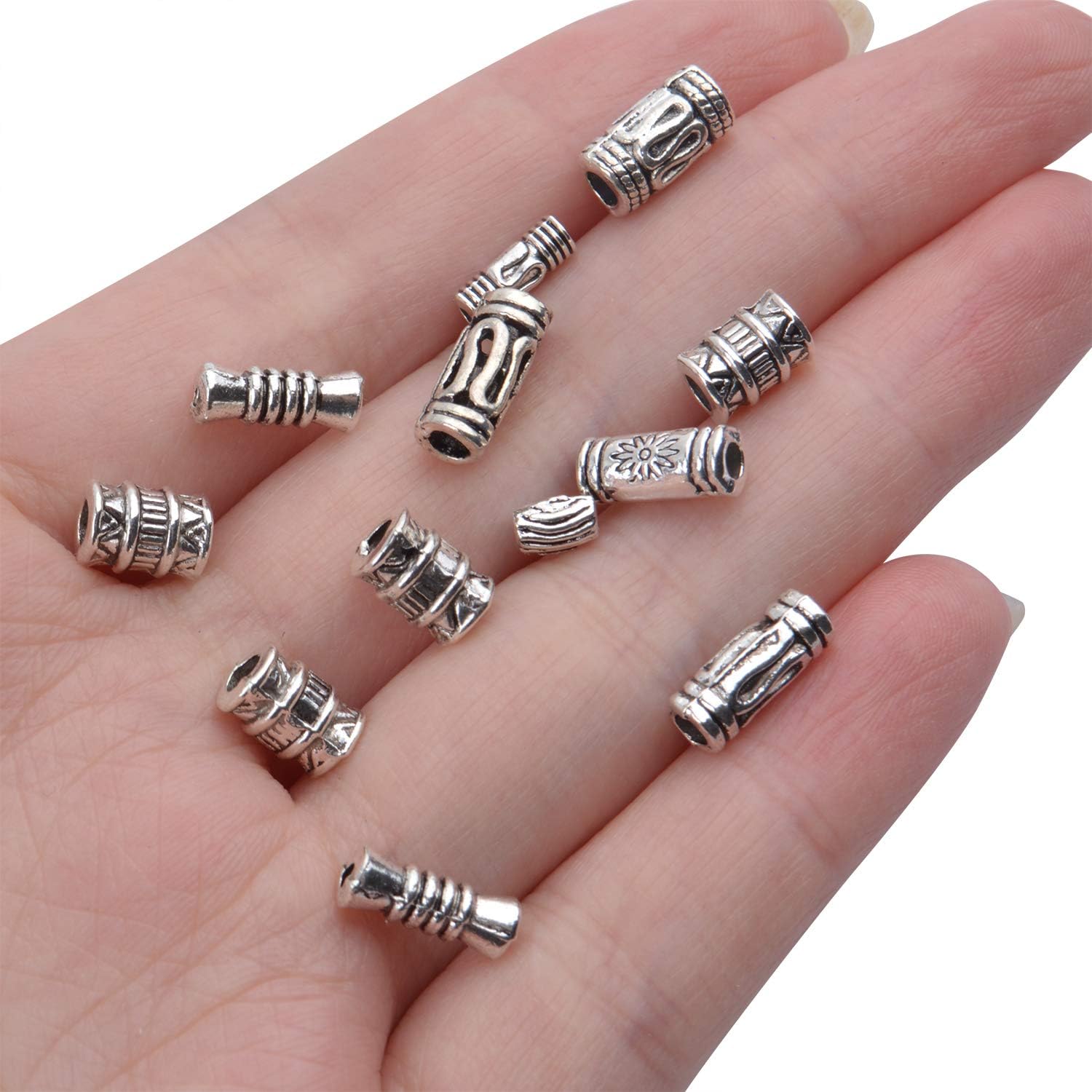 200 cuentas espaciadoras de plata tibetana, cuentas de columna, cuentas de tubo hueco para pulseras y collares de bricolaje