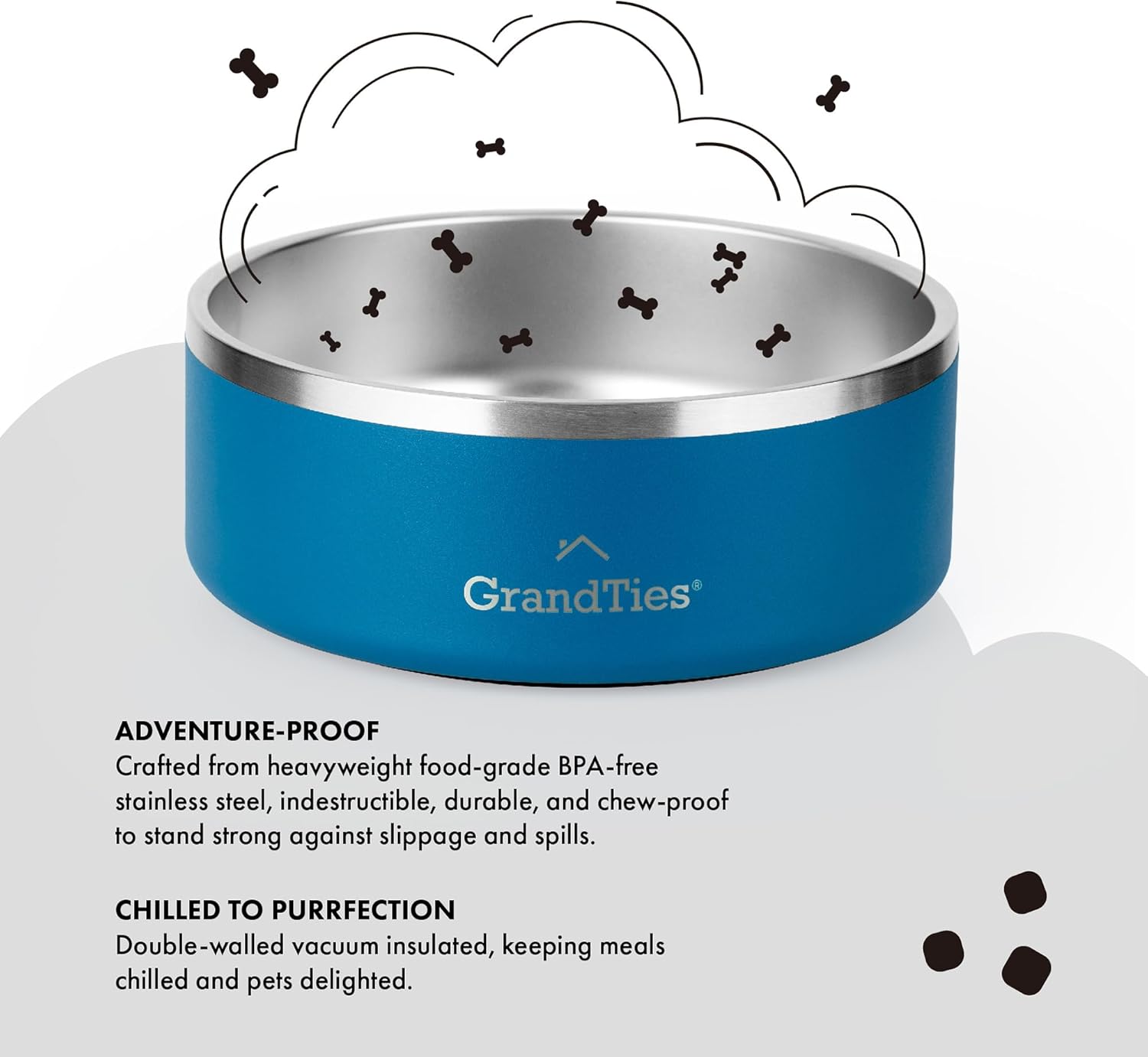 GrandTies Cuenco de acero inoxidable para perros  Cuenco reutilizable grabado sin BPA con aislamiento para gatos y perros  Cuenco grande y