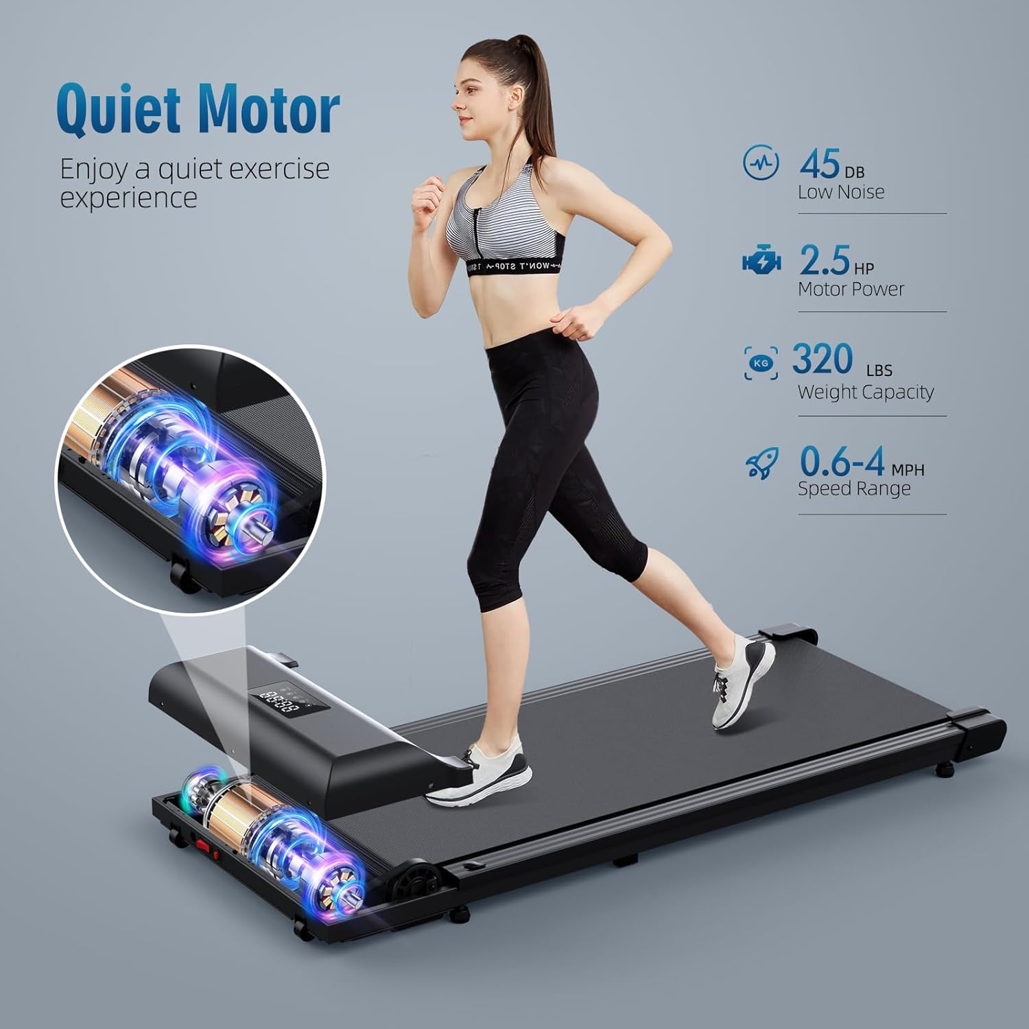 Walking PadUnder Desk Treadmill 2 in 1 TreadmillsPortable Walking Treadmill 2.5HP, 320lbs Max Weight Remote Control LED Display,Installation-Free