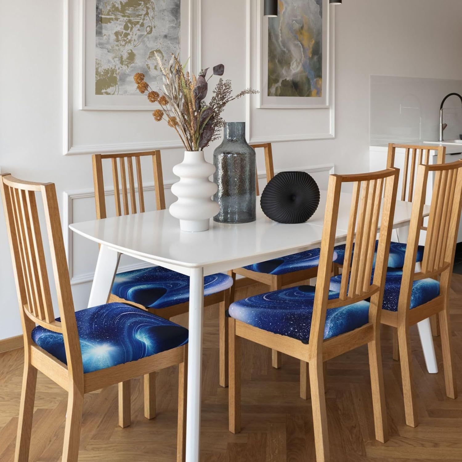 Juego de 2 fundas de cojín para sillas de comedor con espacio exterior de galaxia, extraíbles y lavables, para sillas de comedor, reutilizables,