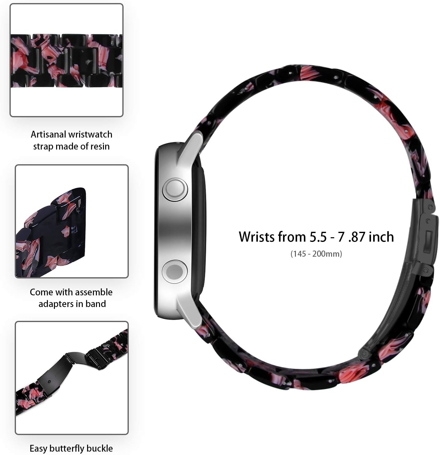 SANXIULY Correa compatible con Galaxy Watch 3 de 1.77 y 1.81 pulgadas, resina, se adapta a las lengüetas de reloj de 0.866 in, correa de liberación