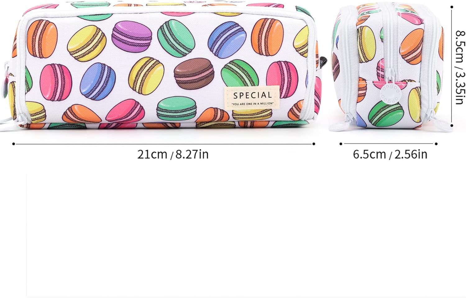 ANGOOBABY Estuche grande de gran capacidad, 3 compartimentos, de lona, para adolescentes, niños, niñas, estudiantes escolares (macarrón blanco)
