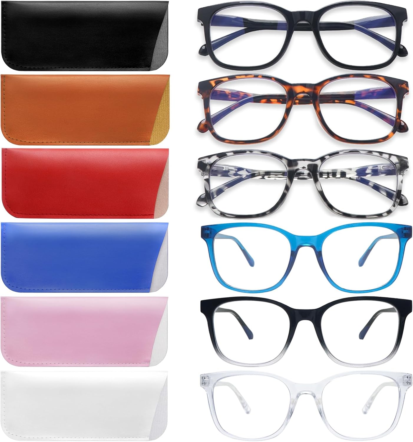VIDEBLA Paquete de 6 lentes de lectura con bloqueo de luz azul, para mujeres y hombres, antirreflejos, antirreflejos, con funda de cuero
