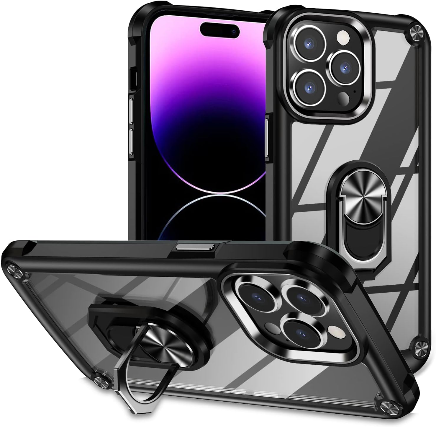 AUPAI Funda protectora para iPhone 15 Pro con protector de pantalla, cristal transparente, antiamarillo, resistente funda protectora de acrílico con
