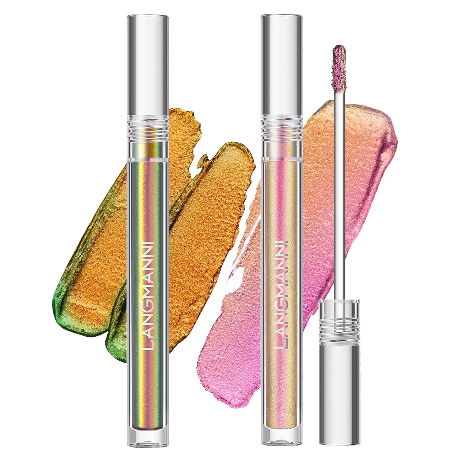 Jolilab Sombra de ojos de camaleón líquida metálica, aspecto de ojos multidimensional, maquillaje holográfico de larga duración con purpurina