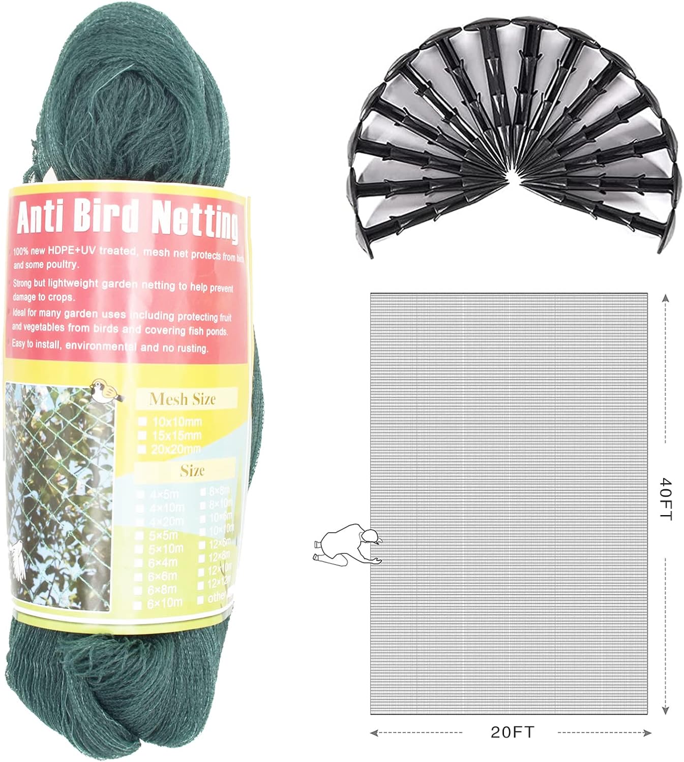Windihao – Red de estanque de 20 x 40 pies para estanques Koi, red protectora de piscina, red de estanque duradera y resistente para atrapar hojas y