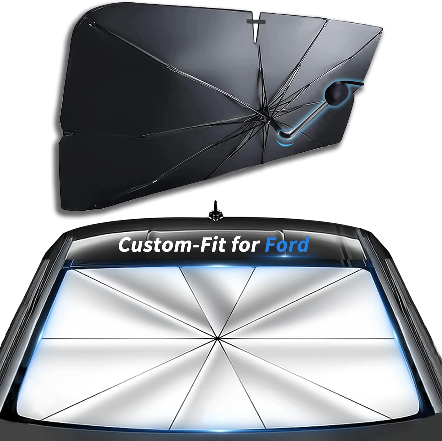 Parasol a medida para parabrisas de Ford, rotación de 360, cubierta de sombrilla para automóvil con bloqueo UV y ventana delantera del automóvil,