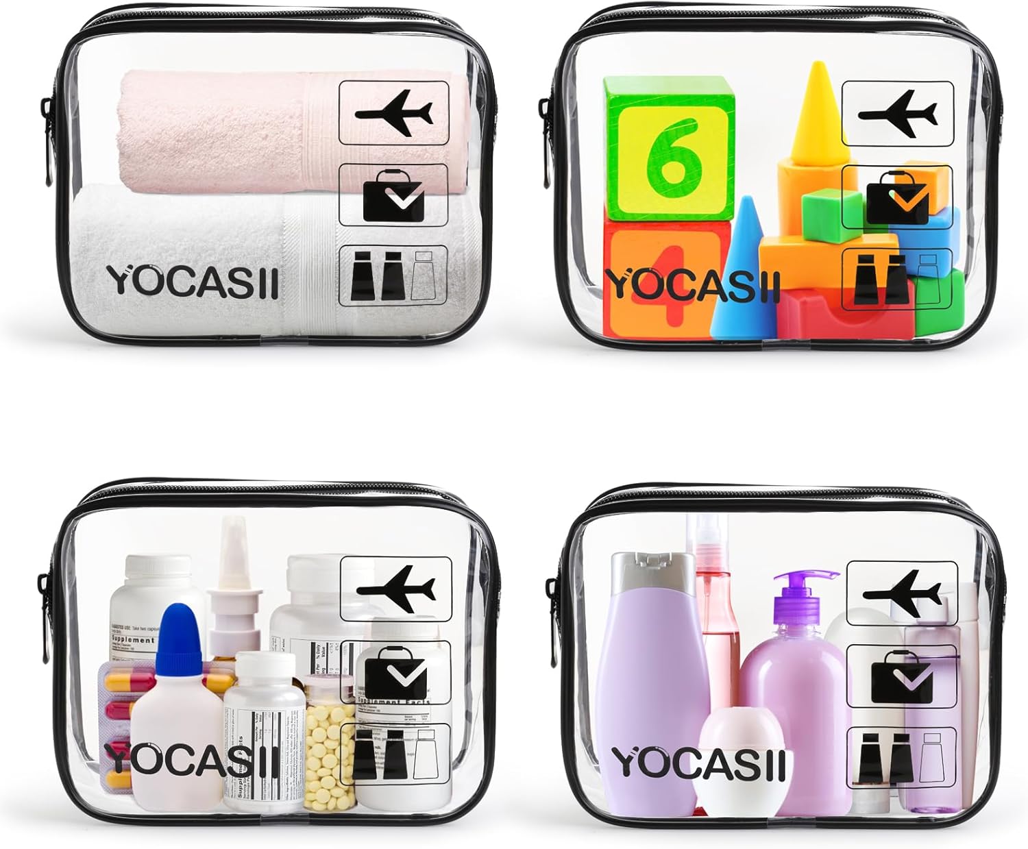 YOCASII Bolsa de aseo aprobada por la TSA, bolsa de viaje de tamaño de cuarto de galón, aprobada por la TSA, bolsas de aseo transparentes