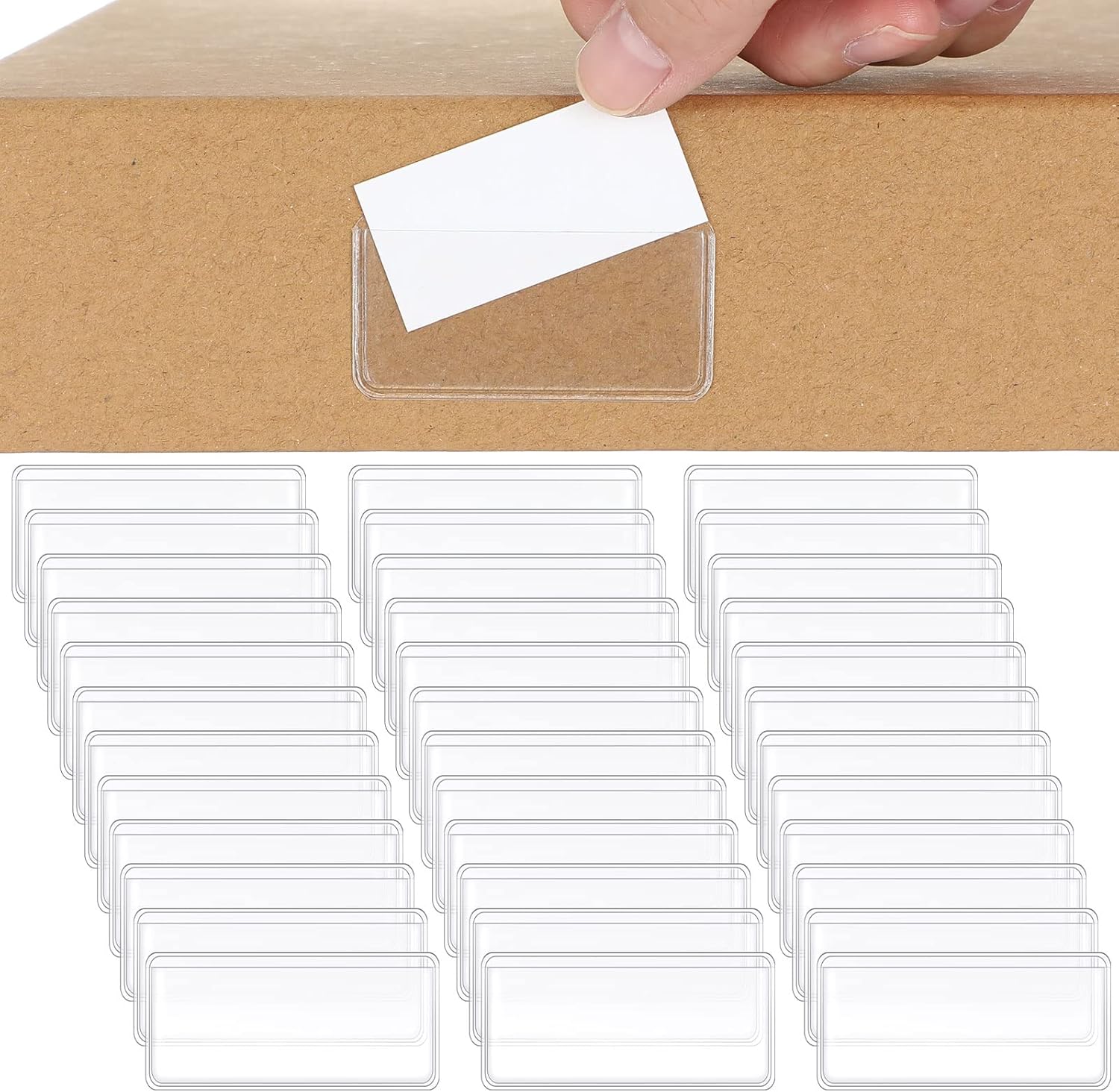 100 soportes para etiquetas, bolsillos adhesivos, para buzones, etiquetas de plástico, etiquetas de plástico transparente, lado largo, abierto,