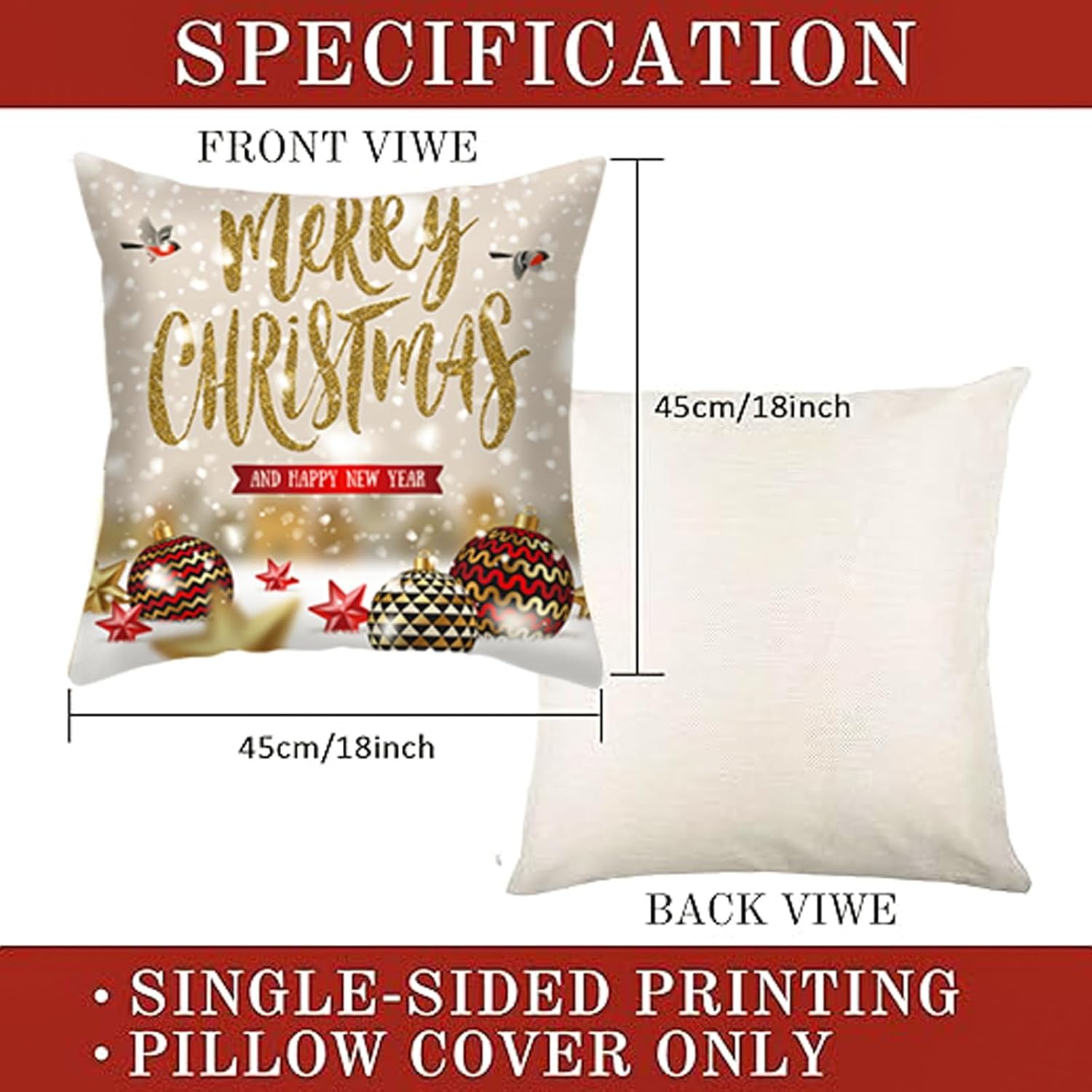 Juego de 4 fundas de almohada de Navidad de color oro blanco, 18 x 18 pulgadas, decoraciones de Navidad súper suaves, para sofá, decoración de cojín