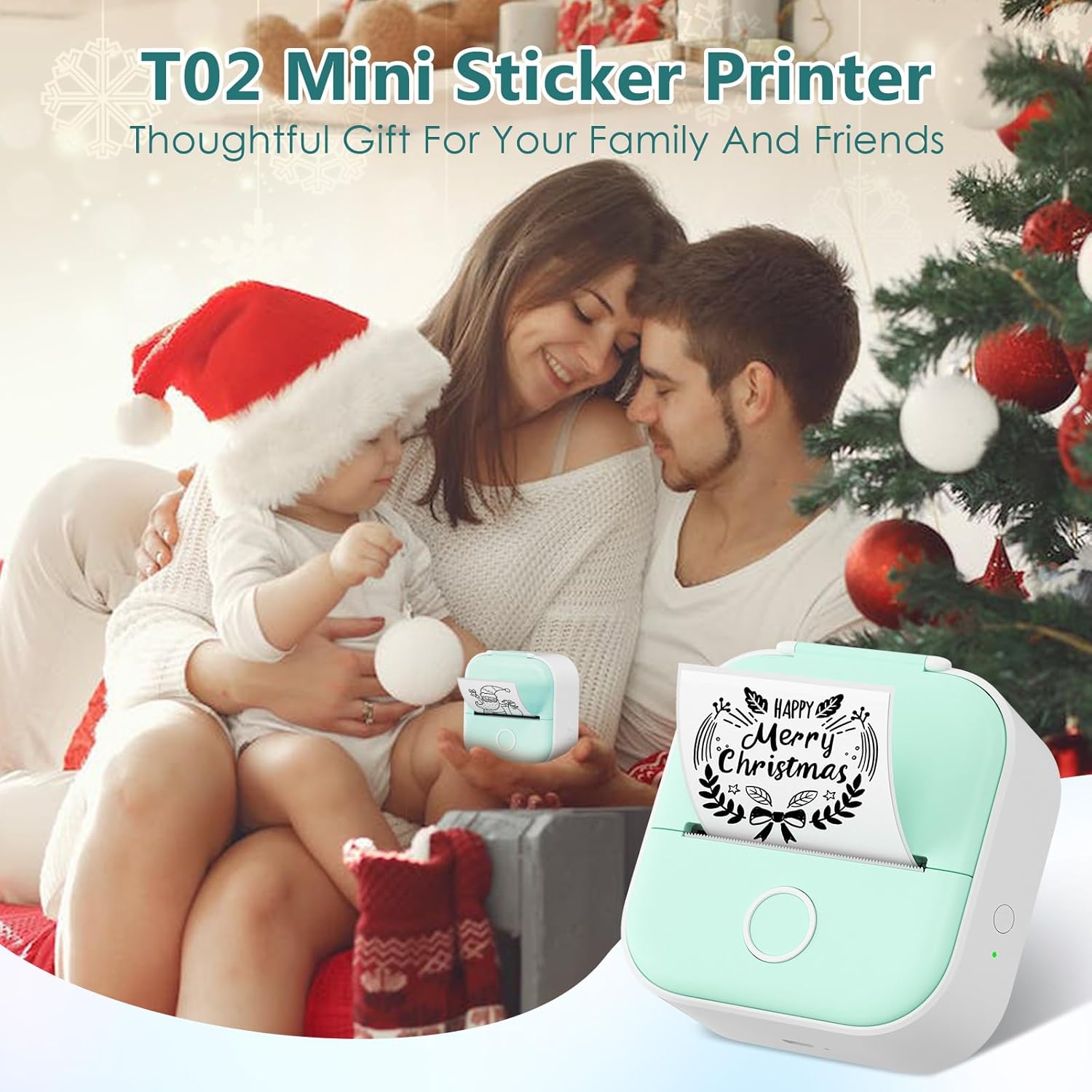 T02 Mini impresora adhesiva para impresora, mini impresora pequeña portátil con 3 rollos de papel, máquina de impresora inalámbrica de mini
