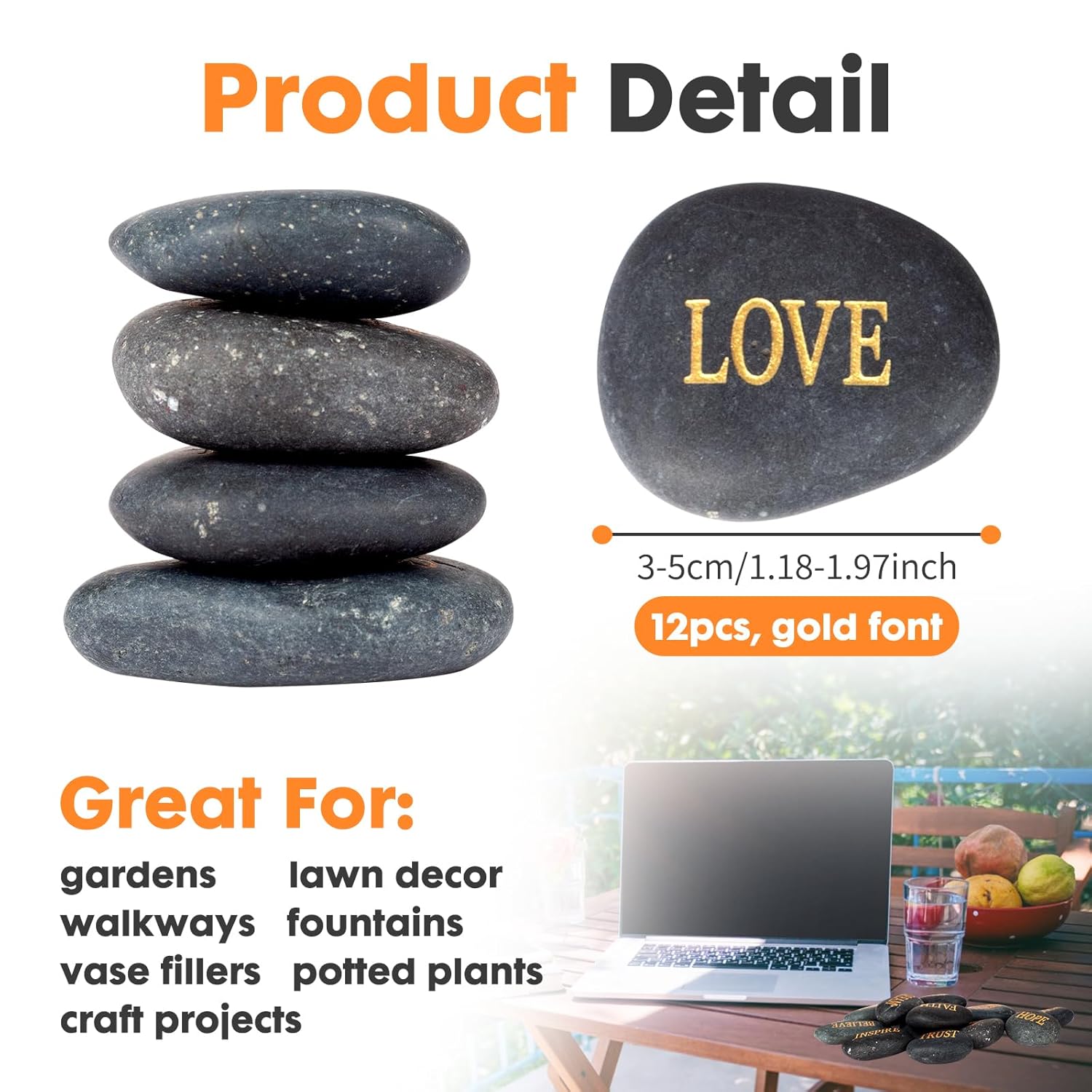 Barelove 12 piedras inspiradoras grabadas inspiradoras para fomentar la fe, oración, piedras de jardín pulidas, regalos únicos y reflexivos, ideales