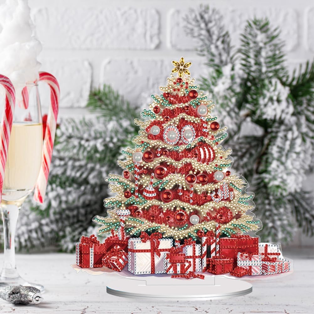 Orgone Kit de adornos de escritorio de árbol de Navidad para adultos, pintura acrílica por números, decoración de Navidad de escritorio, kit de