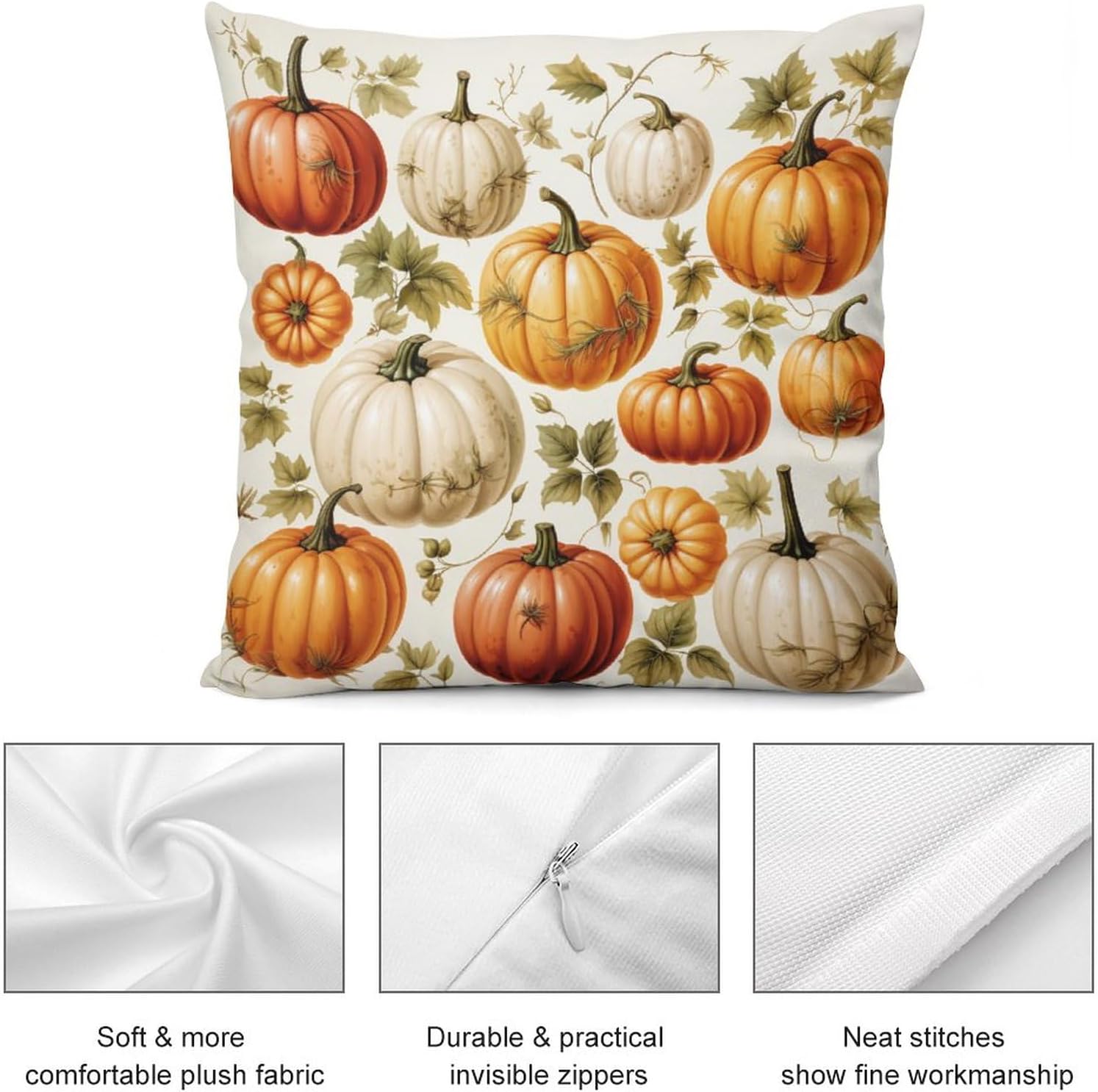 Cojines Decorativos Para Sala 26 x 26 pulgadas, fundas cuadradas decorativas de calabaza de cosecha de otoño para decoración del hogar, otoño, día