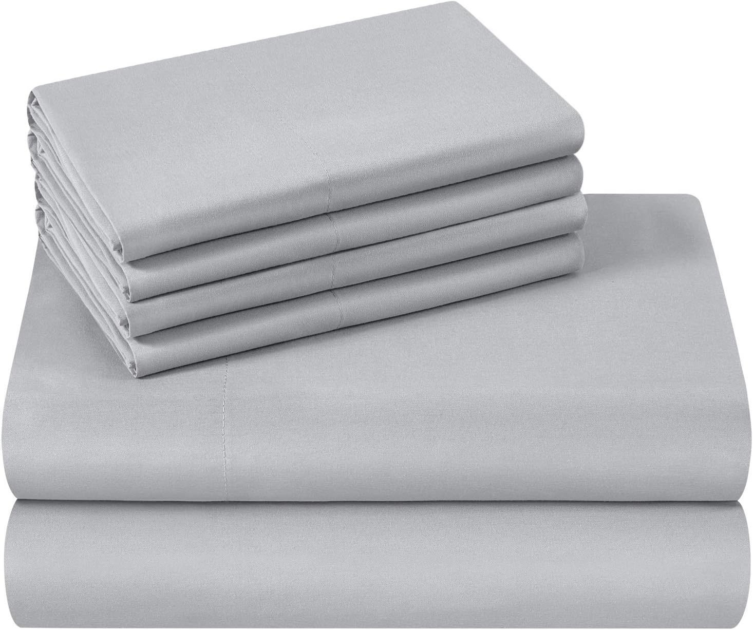 HOMEIDEAS Sábanas de hotel de cama tamaño queen (blanco y gris)