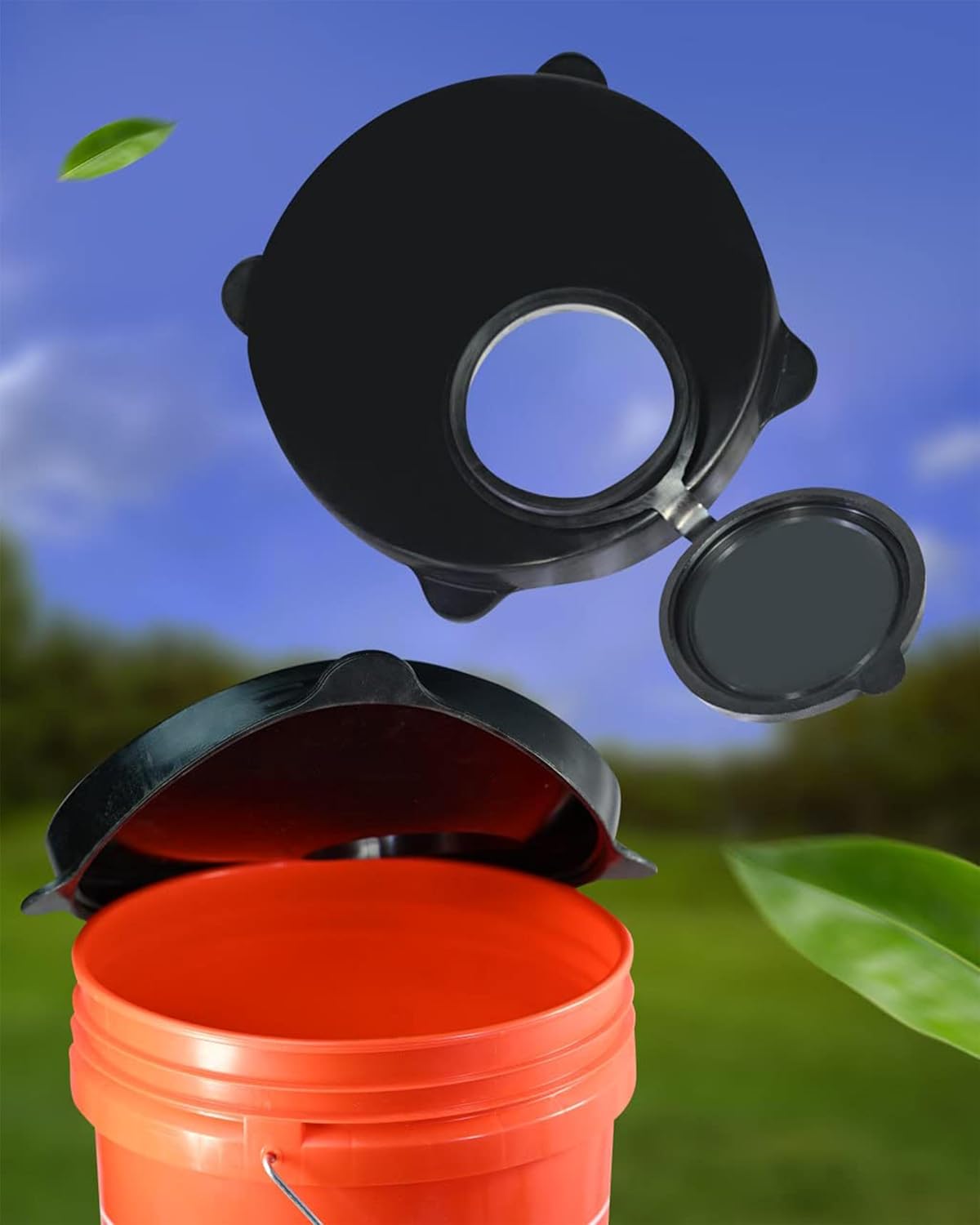 Skywin Tapa de almacenamiento con boquilla fácil de verter para cubo, paquete de 2 recipientes de almacenamiento de pellets de madera con tapa de