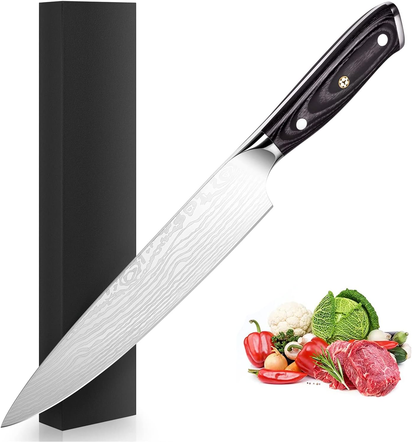 Cuchillo de chef de 8 pulgadas, cuchillo de chef japonés, cuchillo de chef de damasco, acero inoxidable de alto carbono forjado para cortar frutas