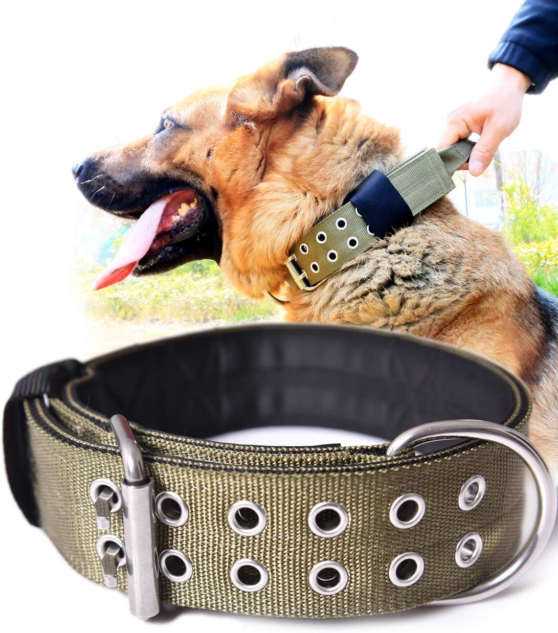 Collar de perro para perros grandes, collares tácticos de 2 pulgadas de ancho con asa para perros de raza extragrande, camuflaje militar,