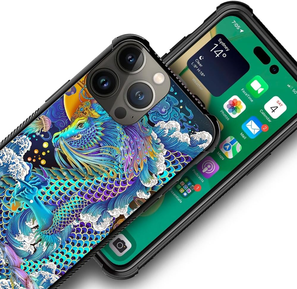 CARLOCA Funda compatible con iPhone 15 Plus, diseño de dragón arcoíris para iPhone 15 Plus, ultra protección, a prueba de golpes, de silicona suave,