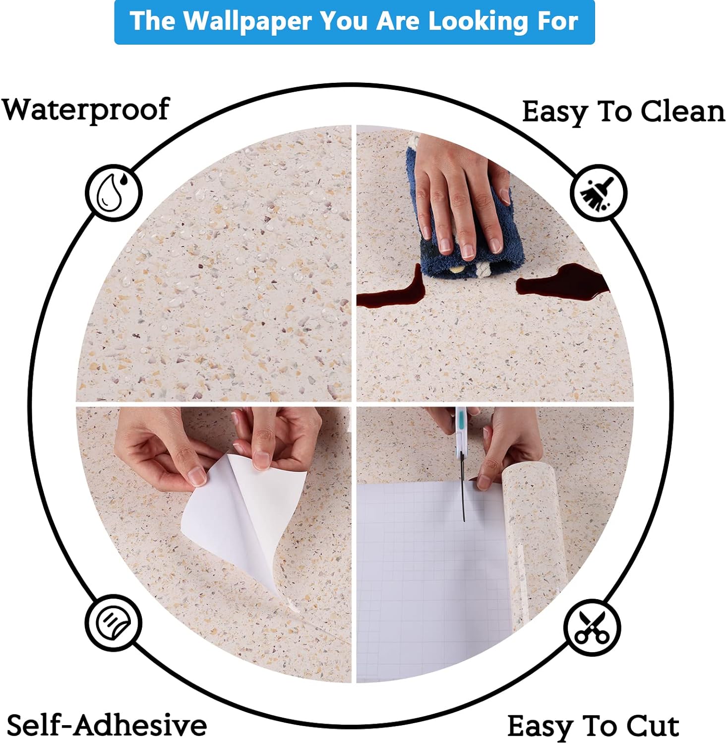 CRE8TIVE Papel adhesivo de granito impermeable de 24 x 118 pulgadas, papel tapiz de granito para despegar y pegar, autoadhesivo, extraíble, mármol