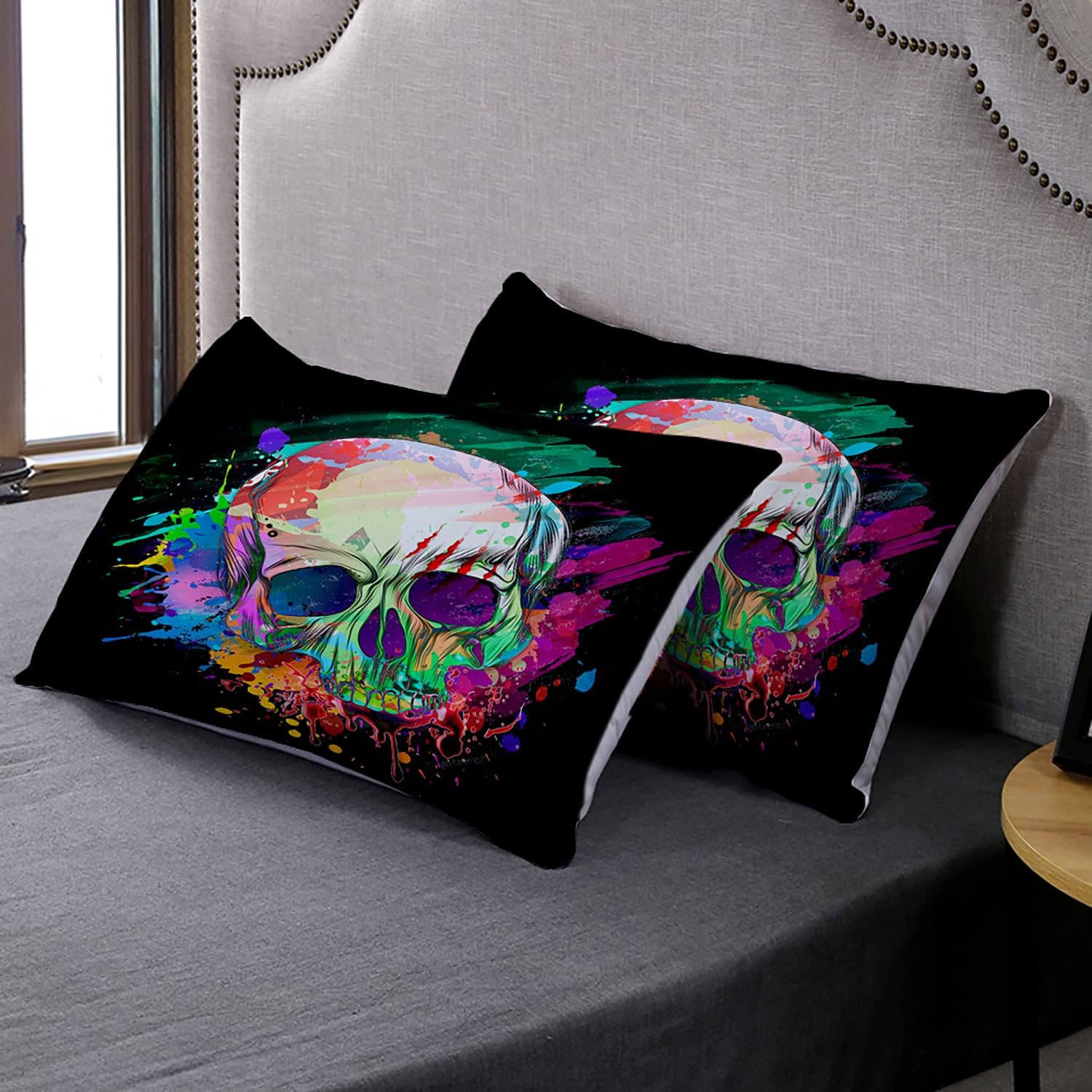 AILONEN Juego de ropa de cama de calavera para adolescentes y niños, juego de funda de edredón con estampado de calavera, juego de ropa de cama con