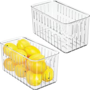 mDesign Contenedor organizador de plástico para almacenamiento de alimentos, contenedor con rejillas de ventilación abiertas para cocina, despensa, mDesign Contenedor organizador de plástico para almacenamiento de alimentos, contenedor con rejillas de ventilación abiertas para cocina, despensa,