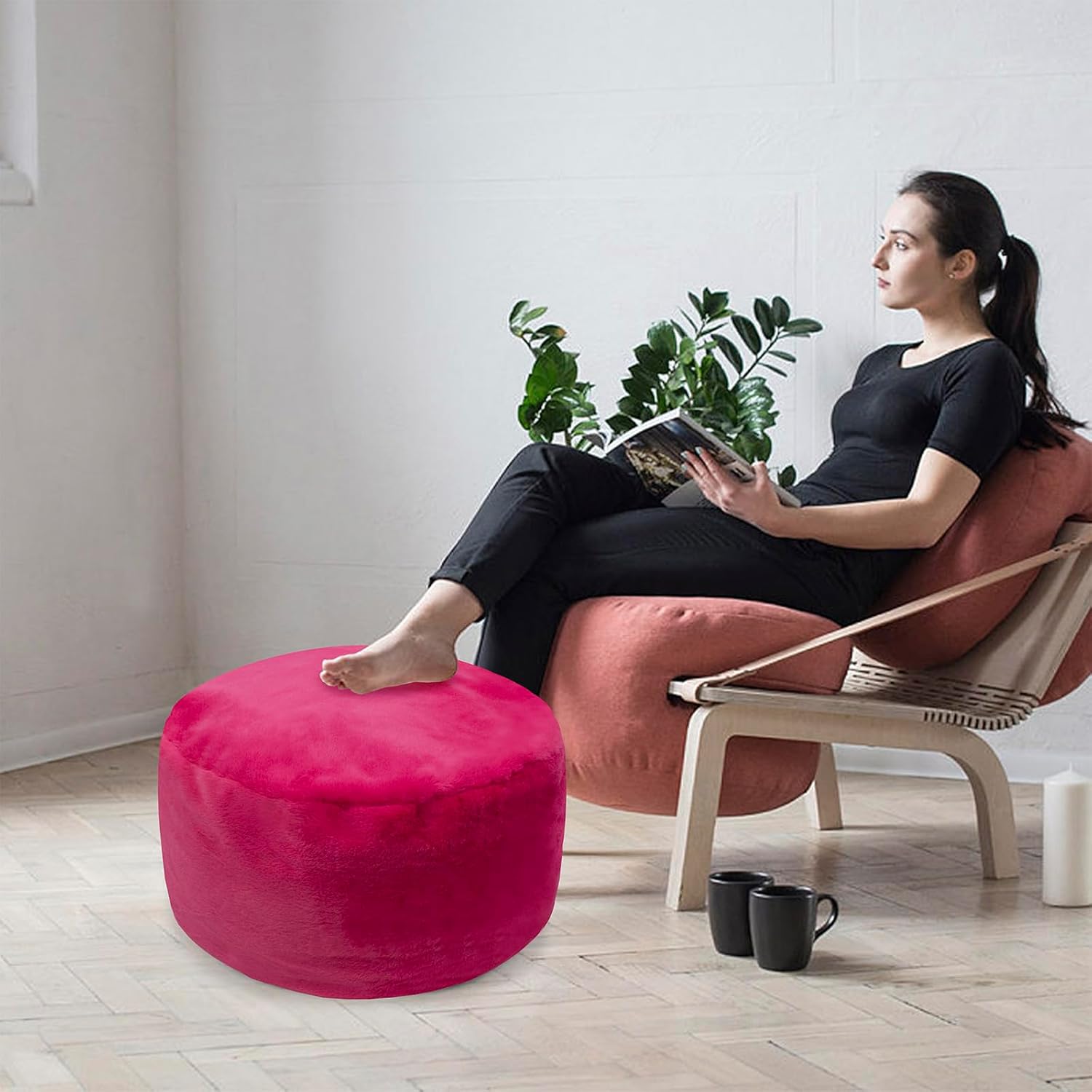 GLAXYFUR Funda de puf sin relleno, taburete de piel sintética, solución de almacenamiento de 20 x 12 pulgadas, puf (sin relleno), reposapiés para