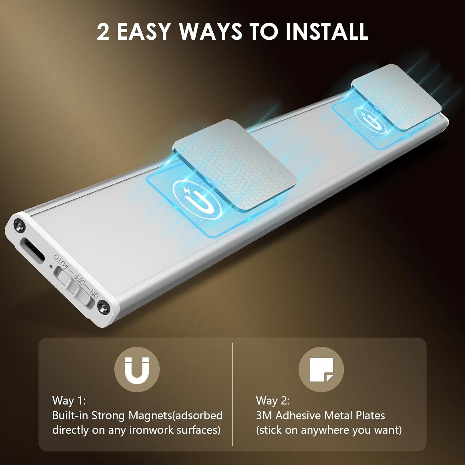 Luces para debajo del gabinete, 72 luces LED con sensor de movimiento para interiores, luces recargables por USB, iluminación inalámbrica de 3