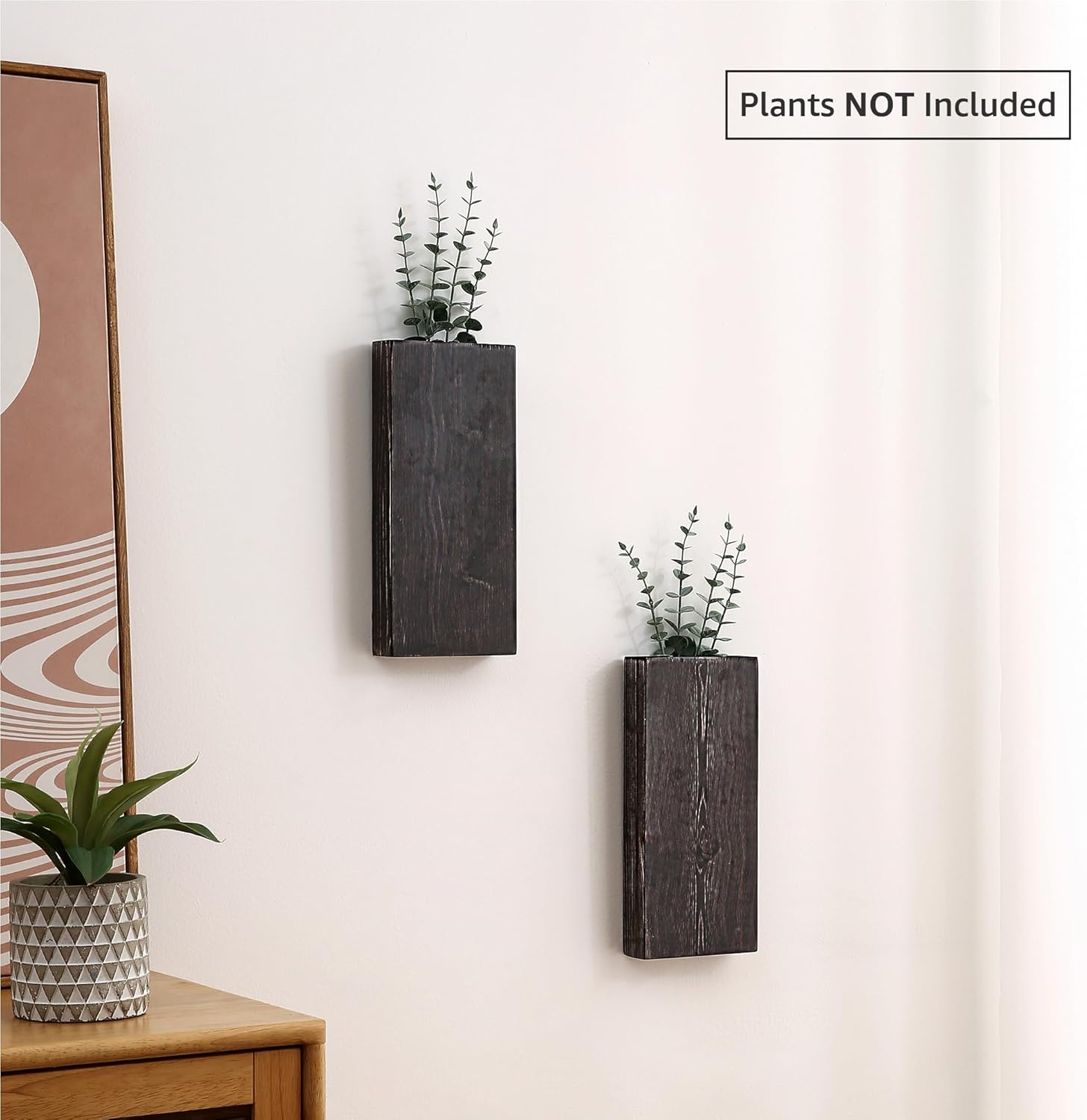 Juego de 2 macetas de madera para pared, bolsillo de pared de madera para vegetación y flores secas, florero colgante de madera para interiores,