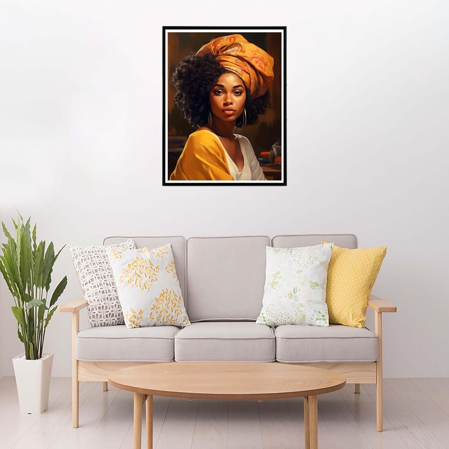 Cuneai Kit de pintura de diamante 5D para bricolaje, mujer africana, pintura redonda por números, artesanía afroamericana, bordado de cristal para