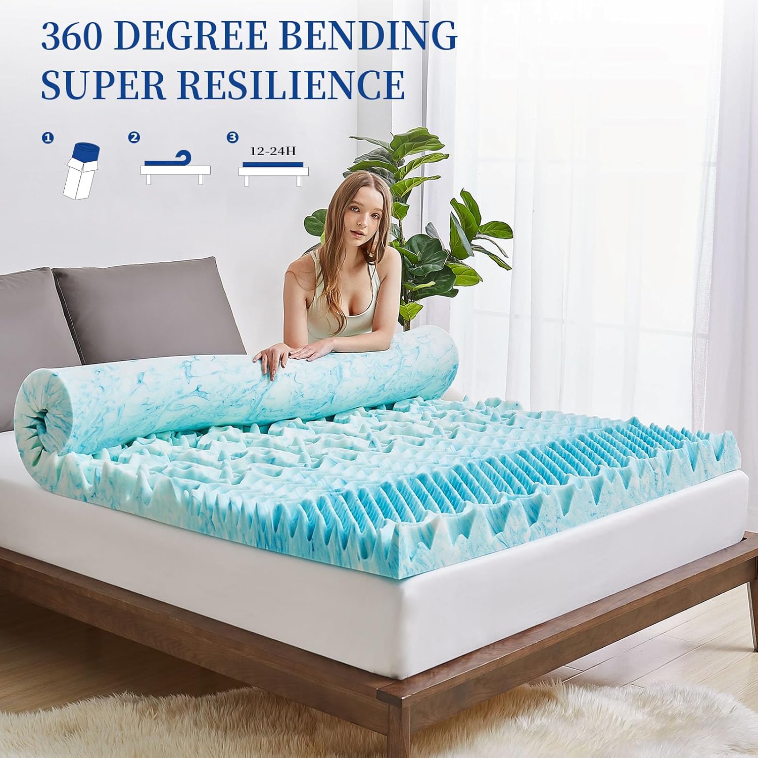 Cubrecolchón individual XL de 2 pulgadas de espuma viscoelástica de 7 zonas, colchón de espuma de gel refrescante, almohadilla de colchón suave