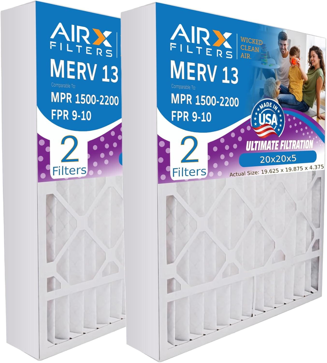 AIRX FILTERS WICKED CLEAN AIR. Filtro de aire MERV 13 de 20 x 20 x 5 compatible con Honeywell FC100A1011 filtro de horno 2 unidades