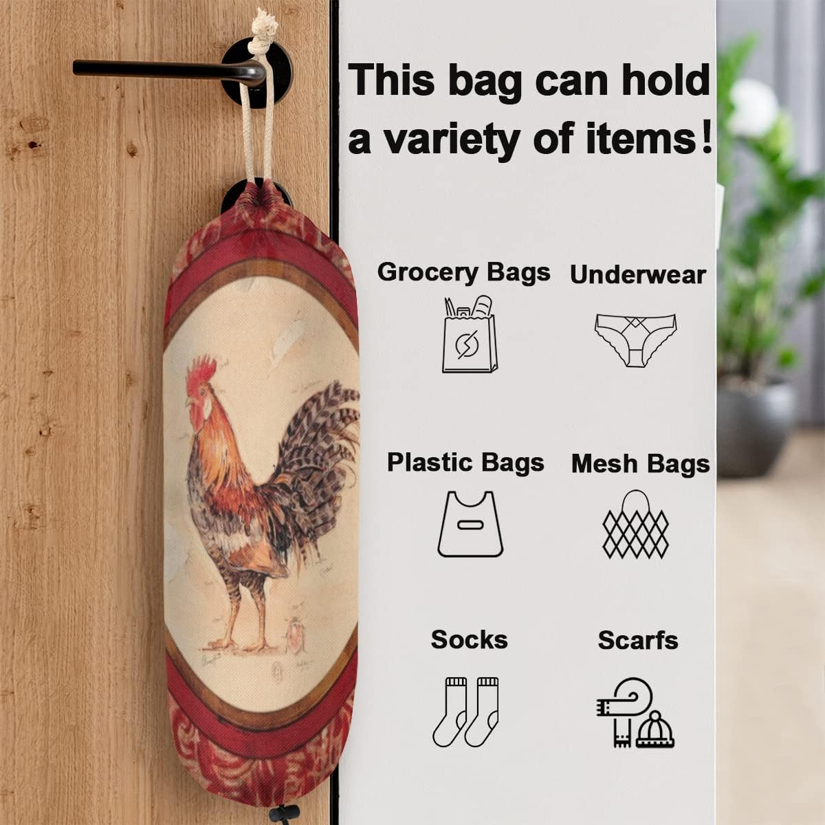 Rooster – Soporte circular para bolsas de plástico, lindo organizador de bolsas de plástico para montaje en pared, reutilizable, grande, dispensador