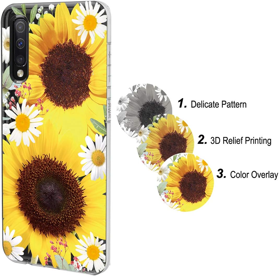 Funda para Galaxy A50, funda para teléfono Galaxy A50 con flores, delgada, a prueba de golpes, transparente, suave, flexible, TPU para Samsung