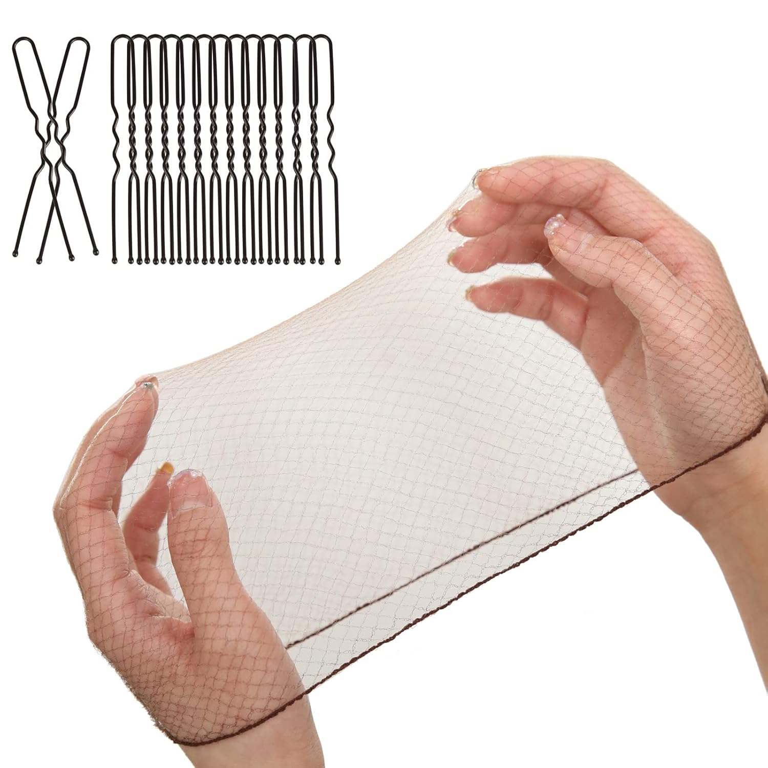 Smilco Red para el pelo de 50 piezas y 50 horquillas en forma de U, 20 pulgadas, red elástica invisible para servicio de alimentos, moño de ballet,