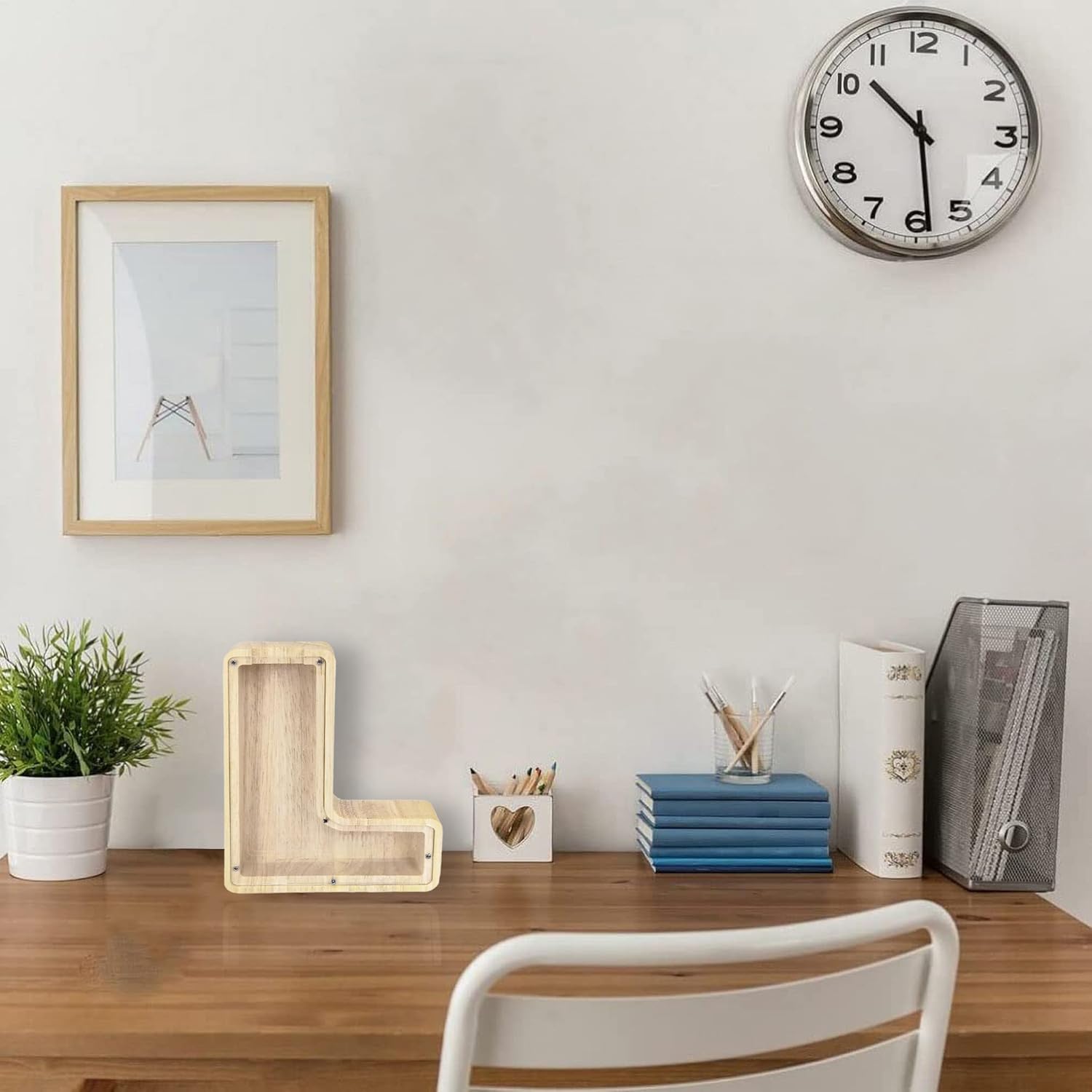 FixtureDisplays Alcancía de madera con nombre inicial personalizable de 7 pulgadas de alto, alcancía con nombre personalizado, letras del alfabeto