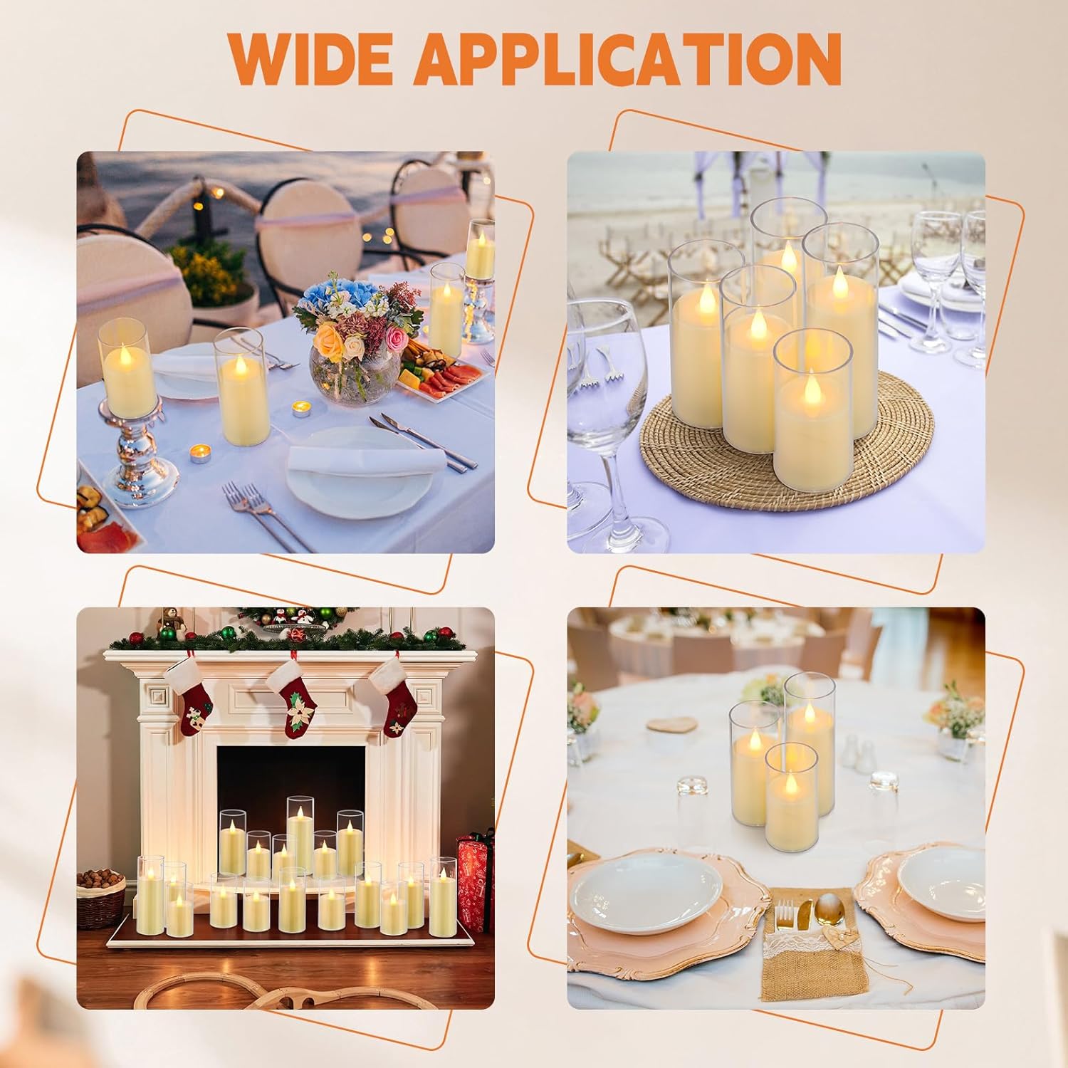 24 velas parpadeantes sin llama, velas LED de pilar con 4 controles remotos que funcionan con pilas para interiores y exteriores, velas falsas