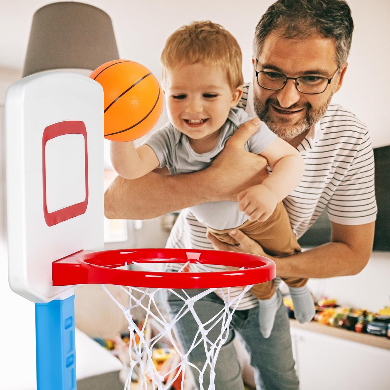 Fajiabao Toddler Basketball Hoop Indoor Adjustable Height Kids Basketball Hoop Outdoor Mini Poolside Basketball Goal with Base, 3 Mini Rubber