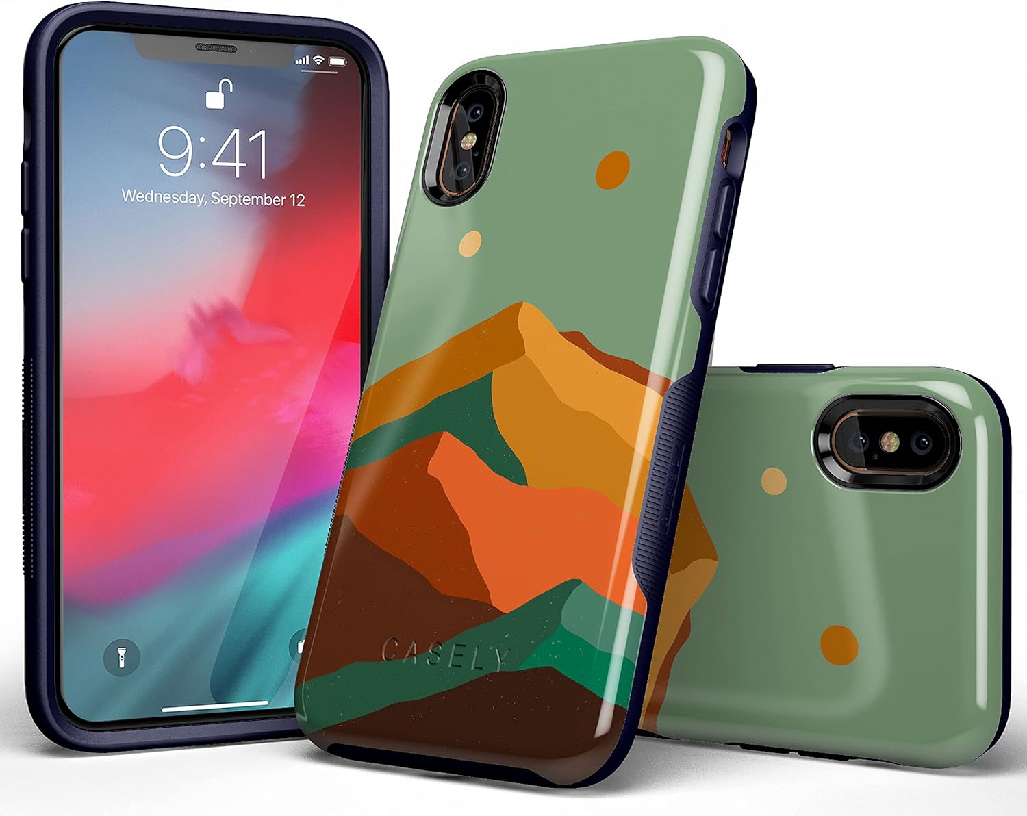 Casely Funda para iPhone XXS  Endless Peaks  Funda de montaña con bloques de color
