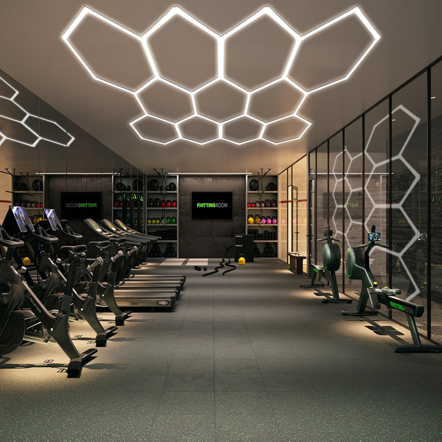 CDKMAX Paquete de 24 luces LED hexagonales para garaje, 192 W, 26400 lúmenes, 6500 K, sistema de iluminación LED hexagonal ultra brillante para