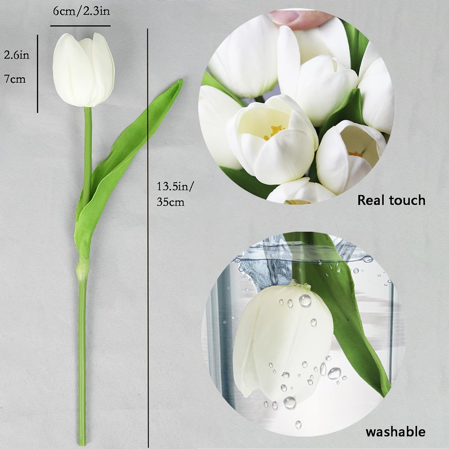 Buart Tulipán blanco y verde, flores artificiales de lujo, tulipán grande, día de San Valentín, día de la madre, Pascua, hogar, cocina, decoración
